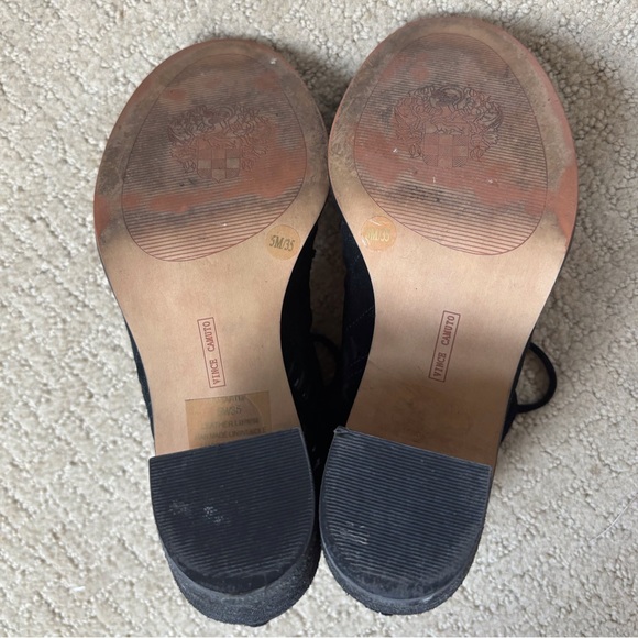 Vince Camuto Tarita Black Cutout Suede Block Peep Toe Lace Heels in Size 5. - Picture 5 of 16
